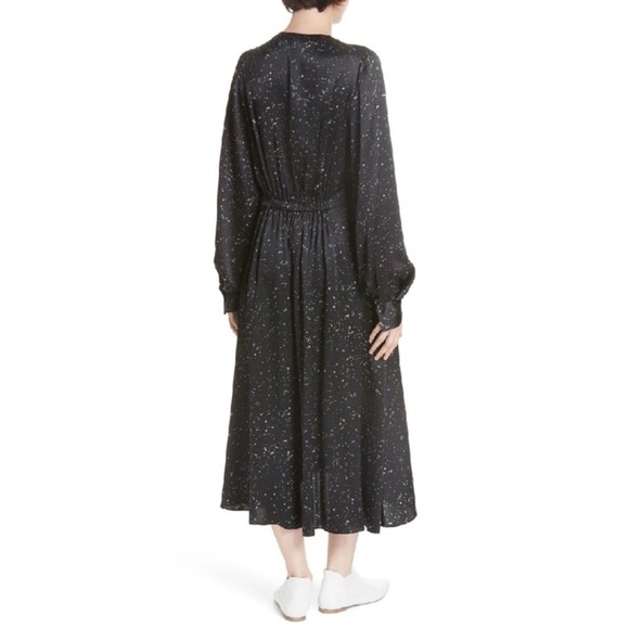 Vince Constellation Print Poet High Low Long Sleeve Black Multi Midi Dress EUC M - Picture 3 of 12
